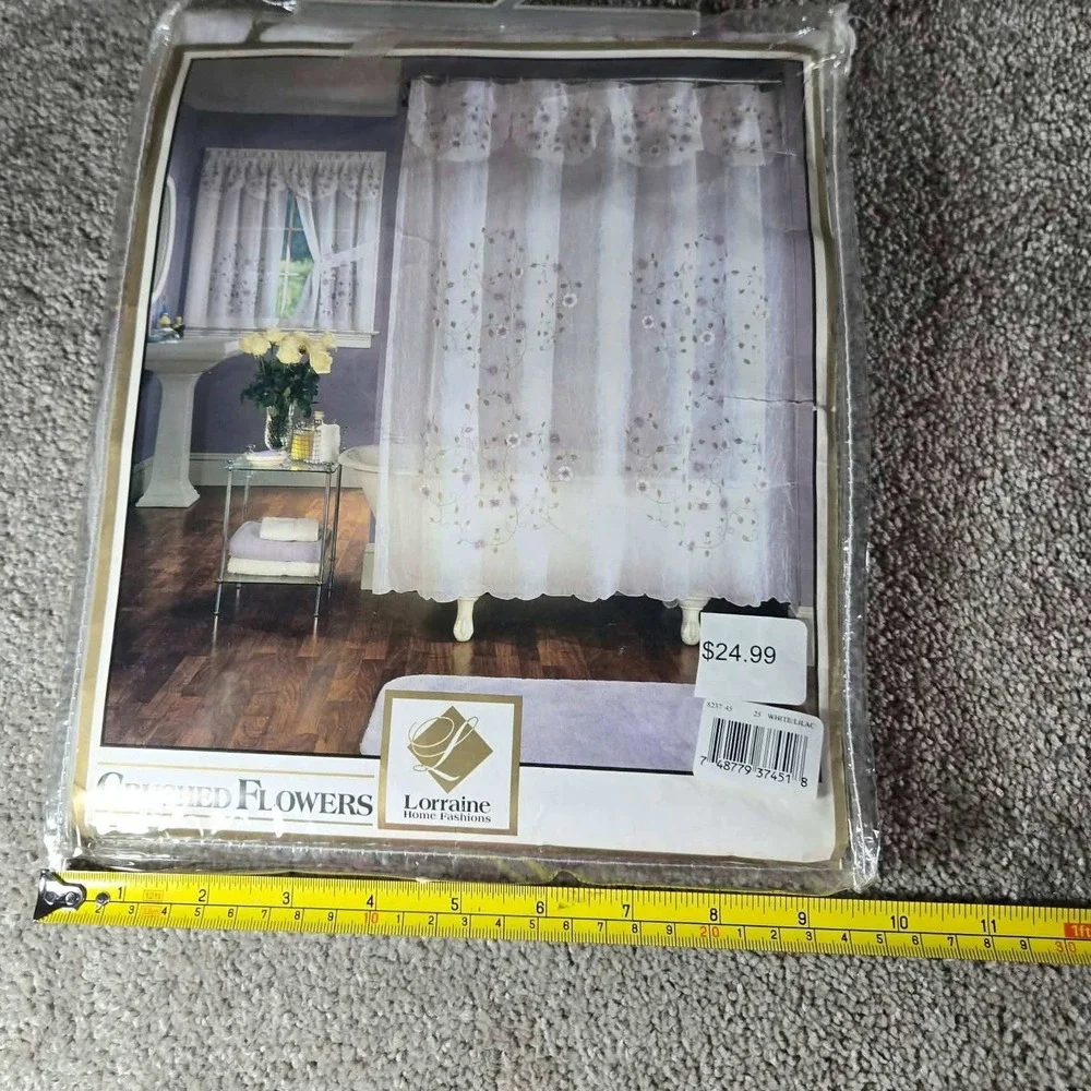 Lorraine Shower Curtain White Lilac Crushed Flowers Floral Valance 70x72